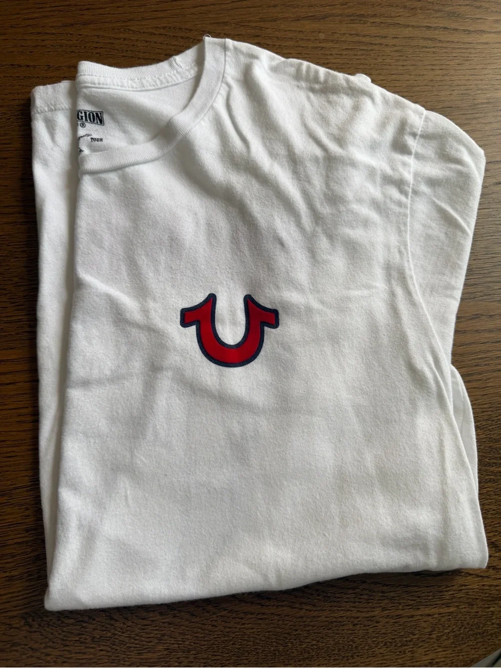 True Religion White Short-Sleeve Tee with Red Logo